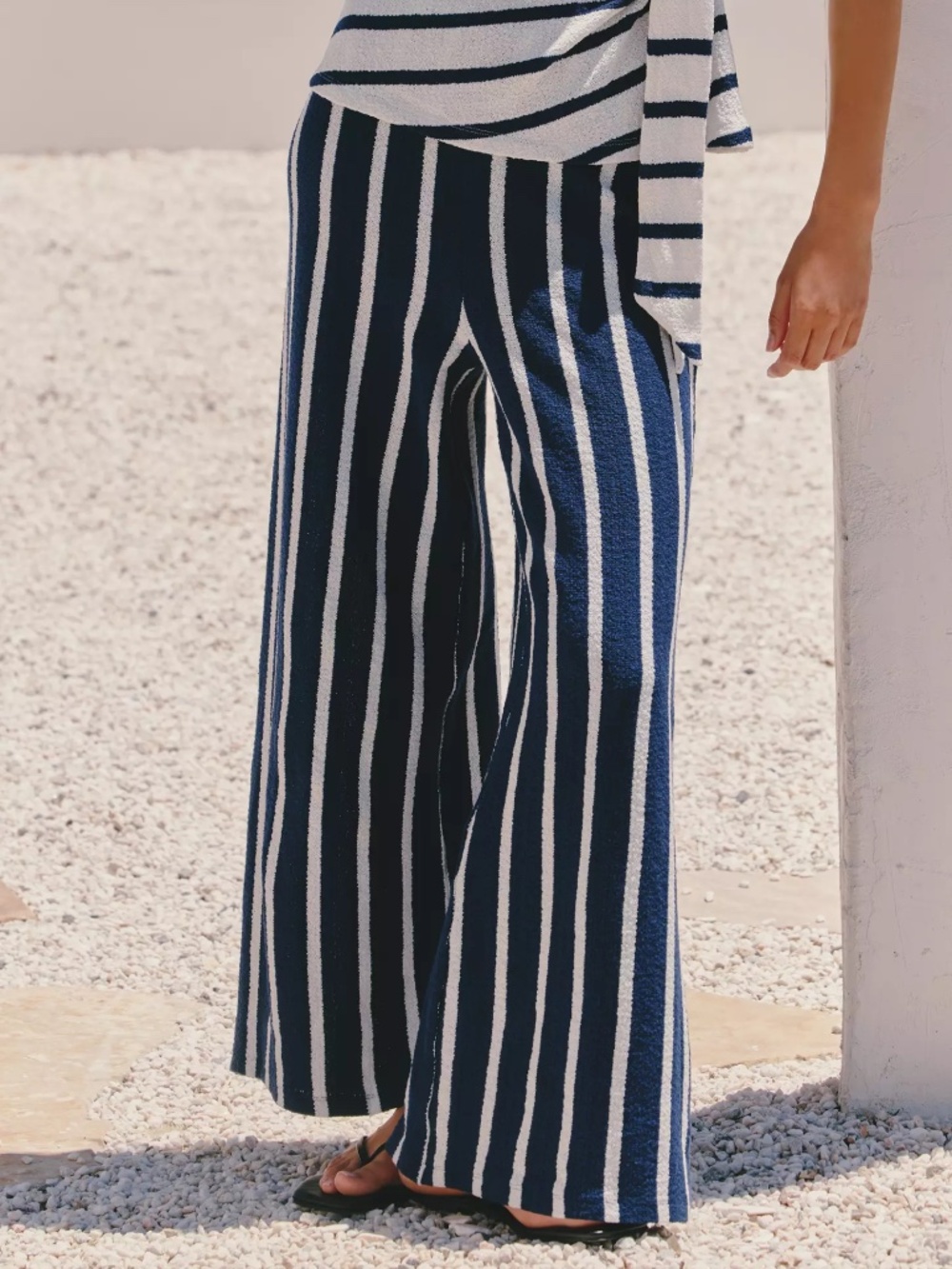 Anthropologie Celandine Striped Terry Pants in NAVY WHITE STRIPE WIDE-LEGS NWT M